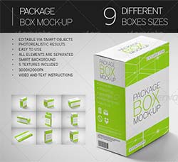 9个不同规格的产品包装盒展示模型：Package Box Mock-Up